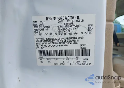 2012 Ford Escape Xlt z USA, uszkodzony, nr VIN 1FMCU0DG5CKB69329